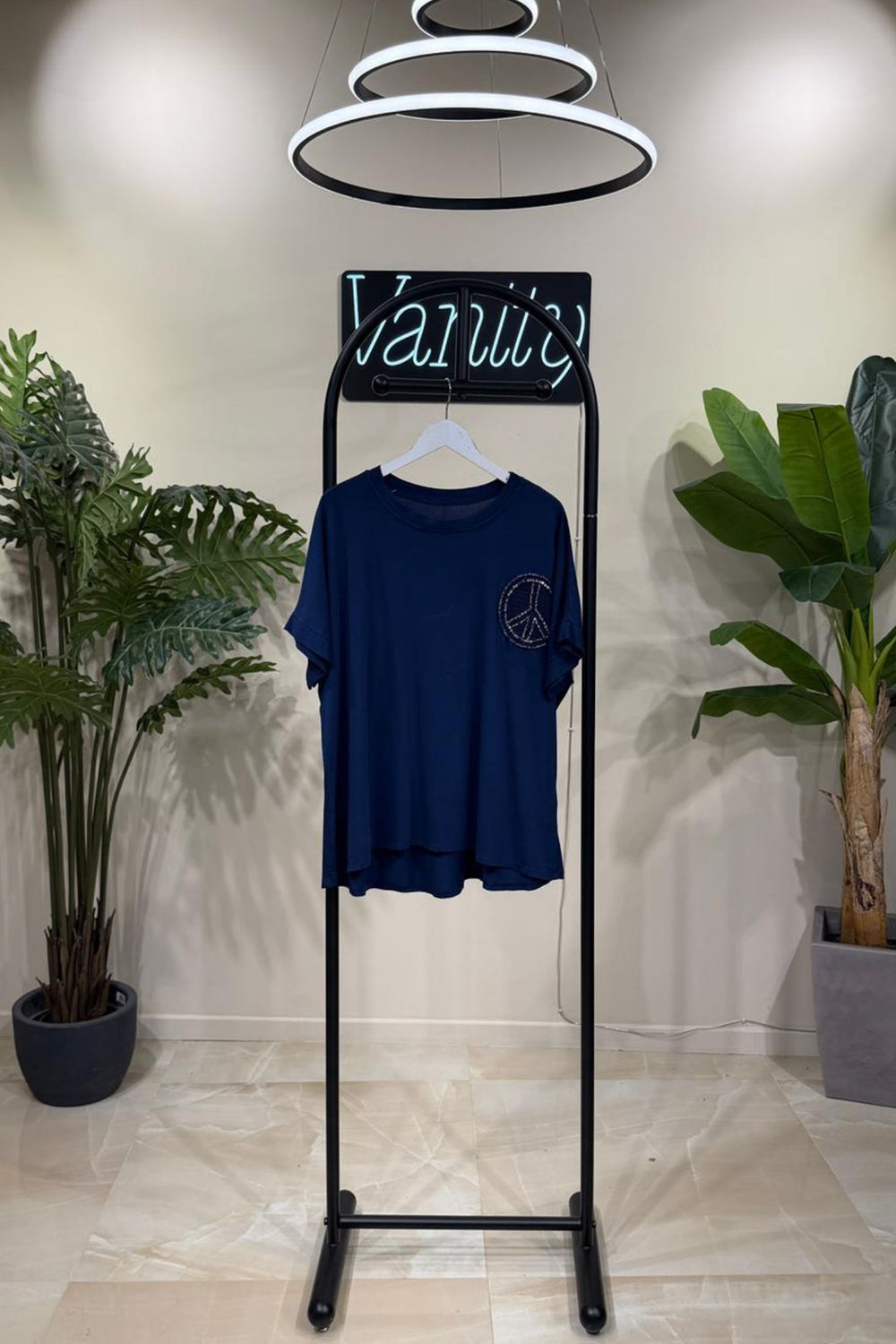 T-shirt PEACE paillettes - Blu