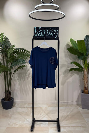 T-shirt PEACE paillettes - Blu