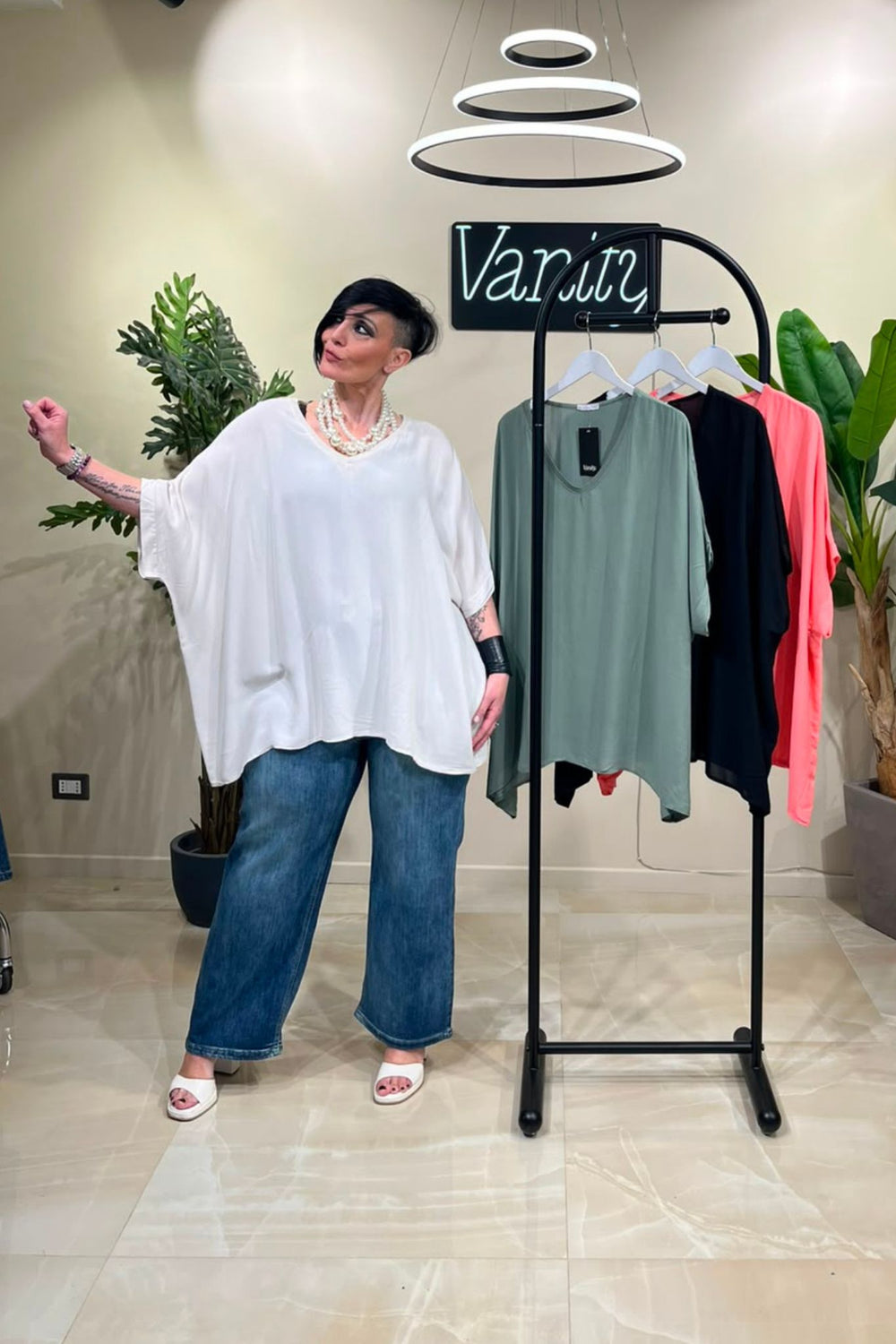 Blusa crepe scatola - Verde salvia