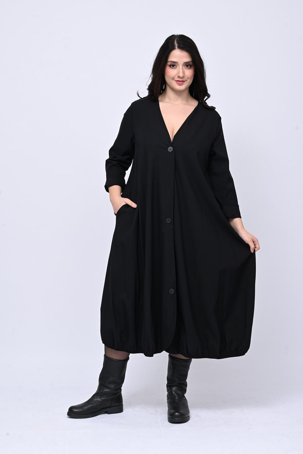 Abito bottoni elastico - Nero