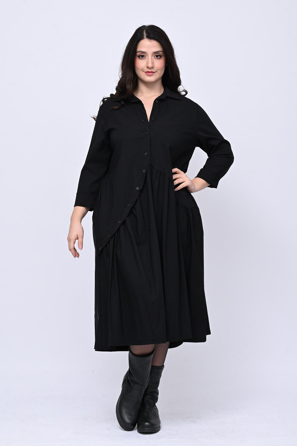 Abito bengalina bottoni - Nero