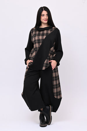 Completo neoprene tartan collo anello - Nero