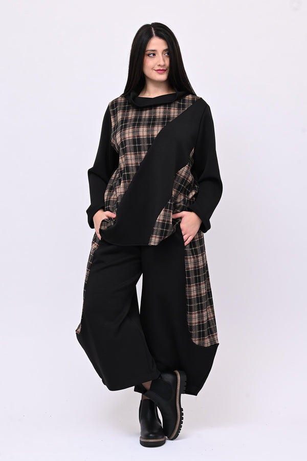 Completo neoprene tartan collo anello - Nero