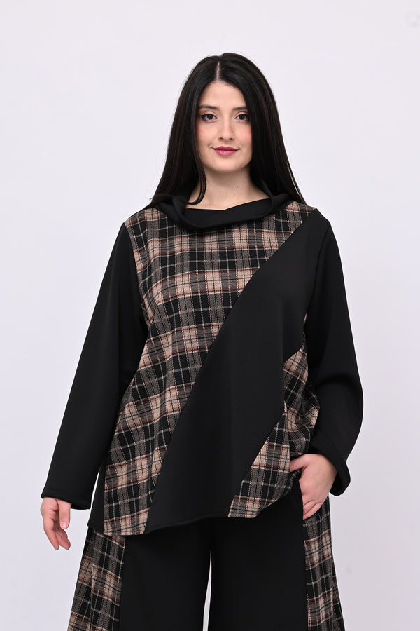 Completo neoprene tartan collo anello - Nero