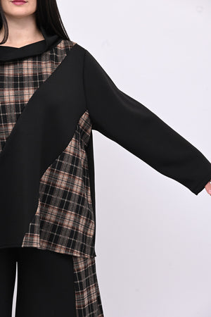 Completo neoprene tartan collo anello - Nero