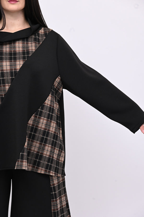 Completo neoprene tartan collo anello - Nero