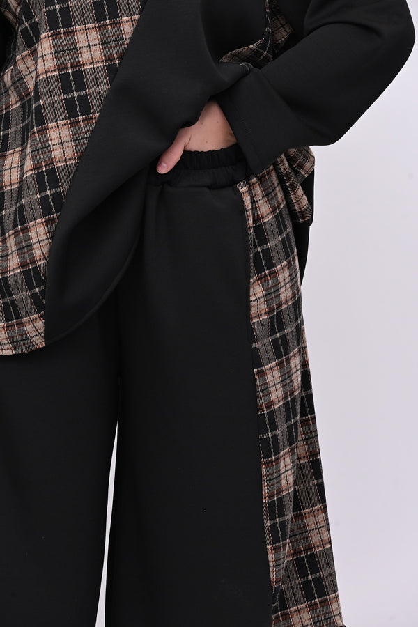 Completo neoprene tartan collo anello - Nero