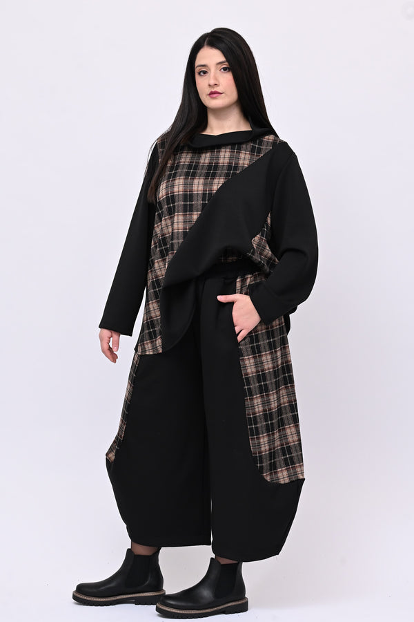 Completo neoprene tartan collo anello - Nero