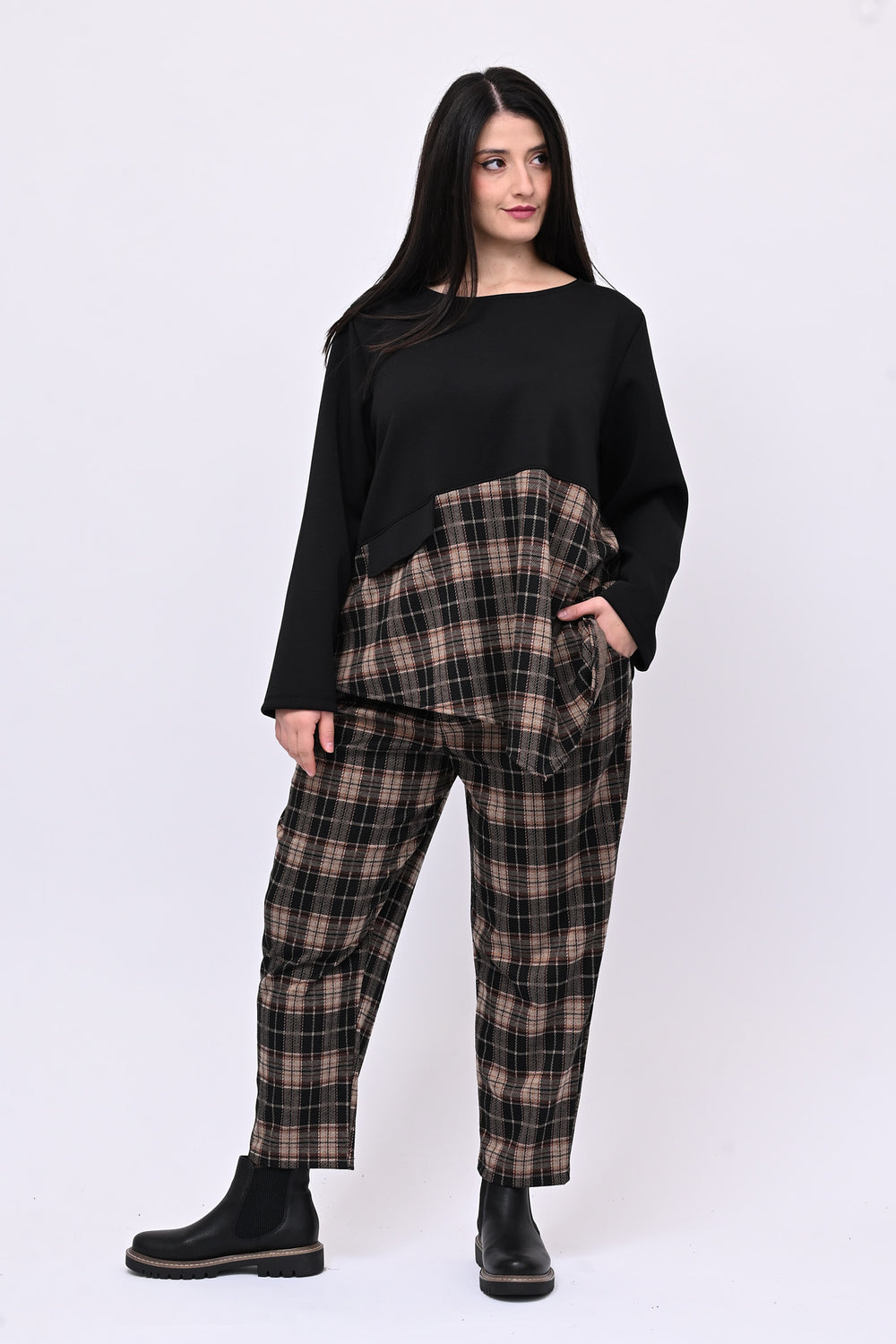 Completo neoprene tartan taschino - Nero