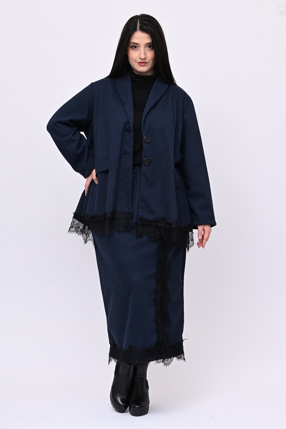 Tailleir piedepull e pizzo - Blu