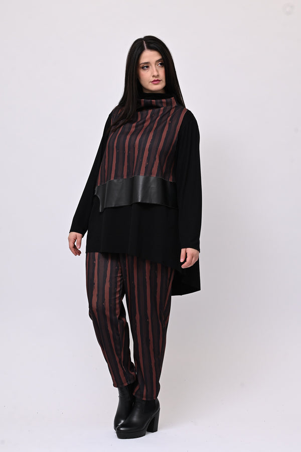 Completo righe ecopelle - Moro