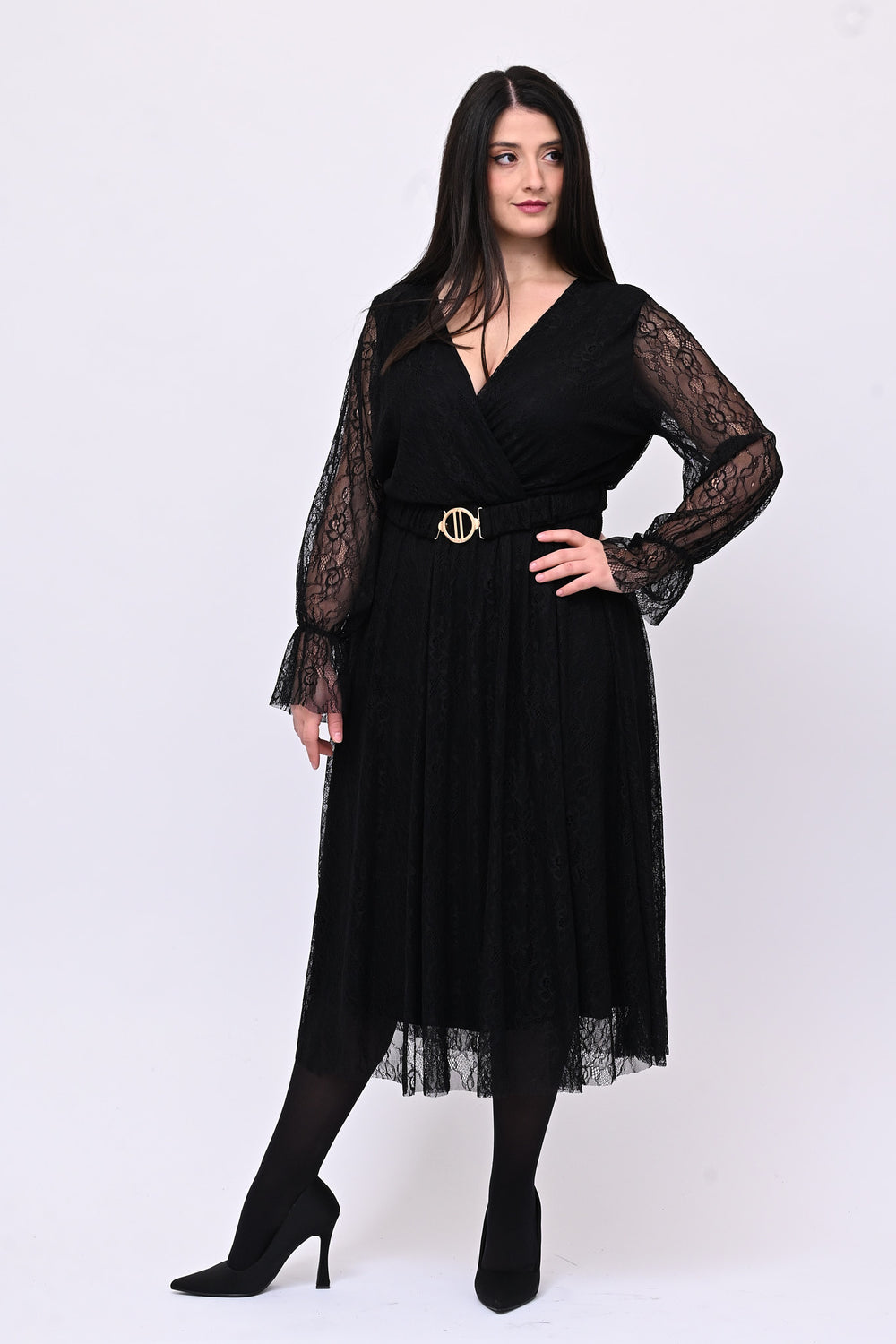 Abito pizzo incrocio - Nero