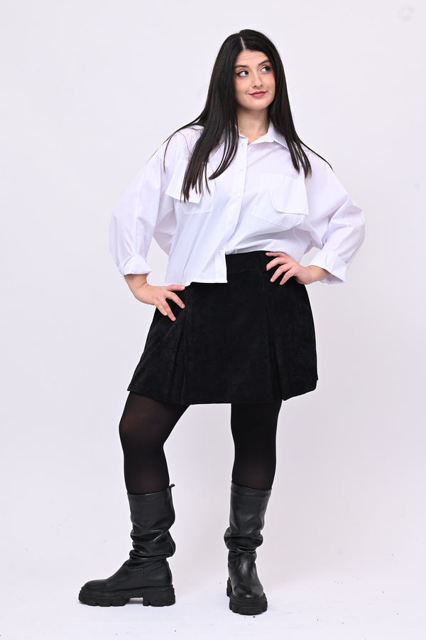 Shorts effetto gonna velluto - Nero