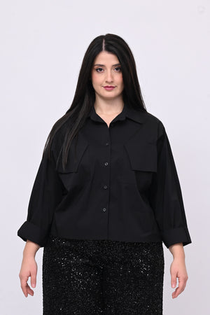 Camicia crop taschini - Nero