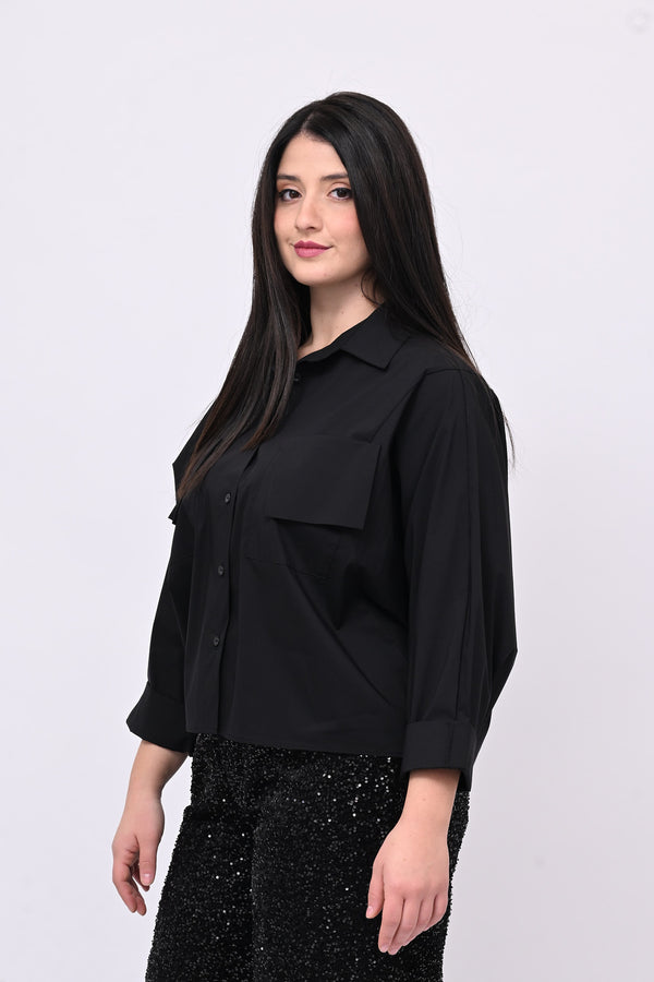 Camicia crop taschini - Nero