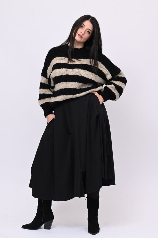 Pull righe lana - Nero