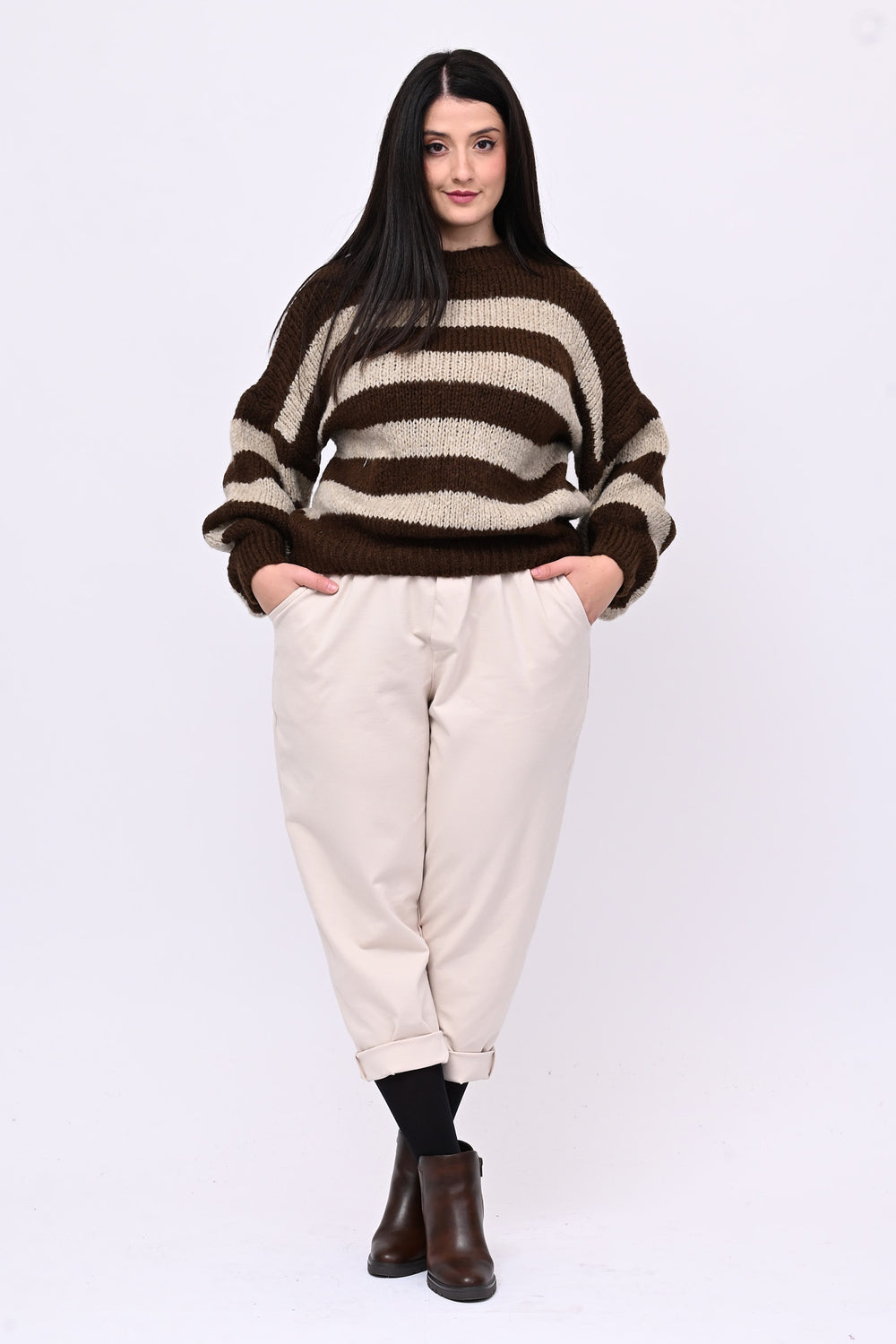 Pull righe lana - Moro