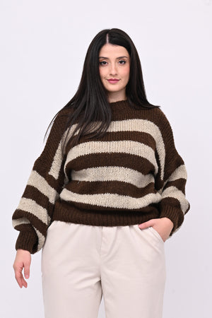 Pull righe lana - Moro