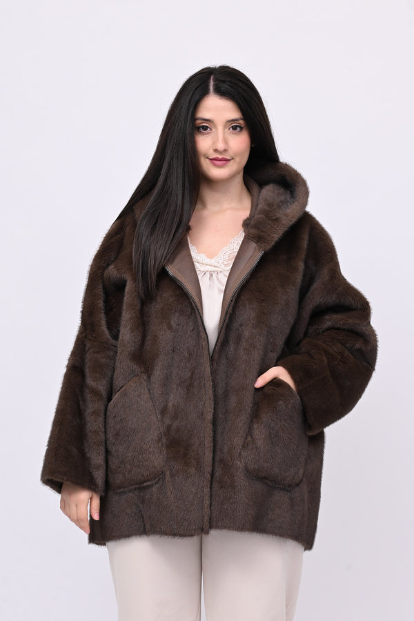 Eco pelliccia double face cappuccio - Castoro