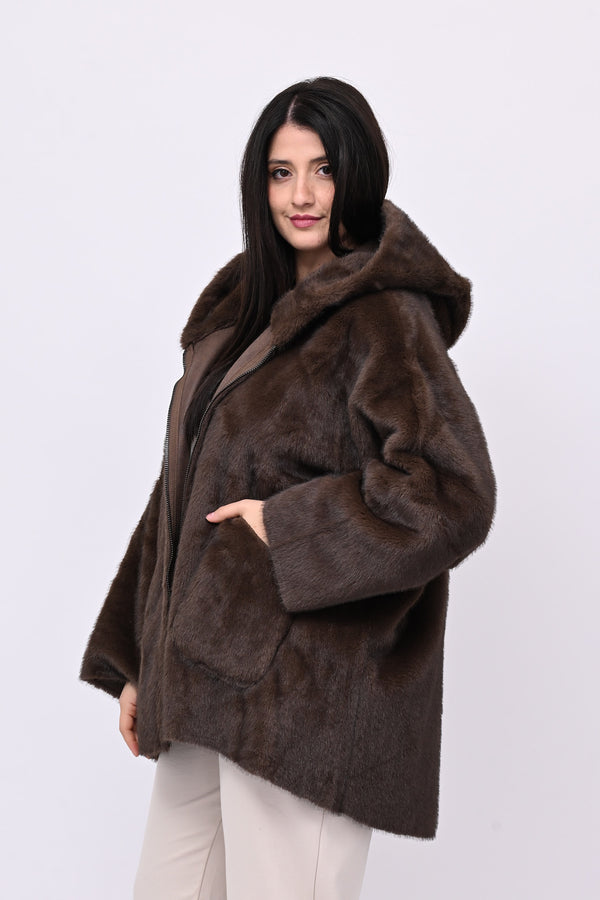 Eco pelliccia double face cappuccio - Castoro