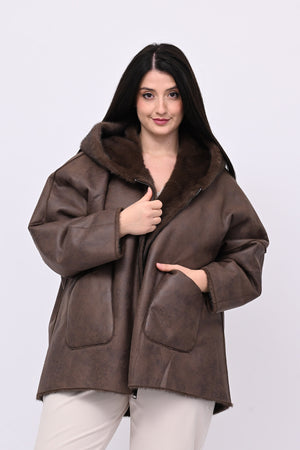 Eco pelliccia double face cappuccio - Castoro