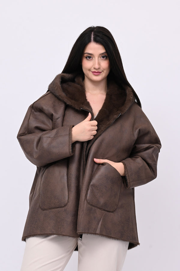 Eco pelliccia double face cappuccio - Castoro