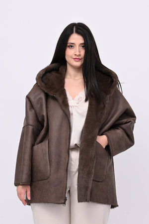 Eco pelliccia double face cappuccio - Castoro