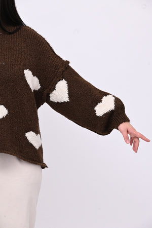 Pull cuori lana - Moro