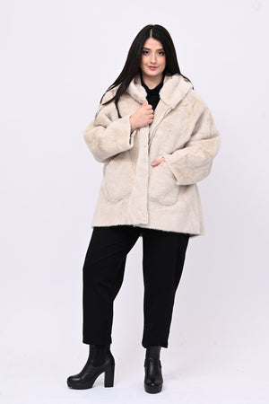Eco pelliccia double face cappuccio - Burro