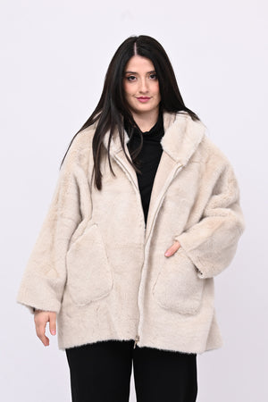 Eco pelliccia double face cappuccio - Burro