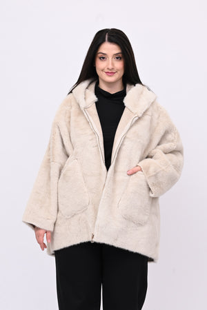 Eco pelliccia double face cappuccio - Burro