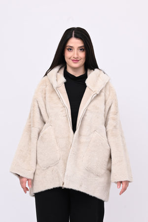 Eco pelliccia double face cappuccio - Burro