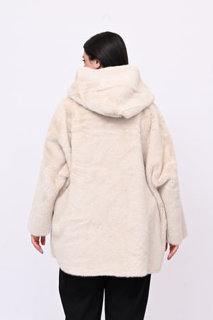 Eco pelliccia double face cappuccio - Burro