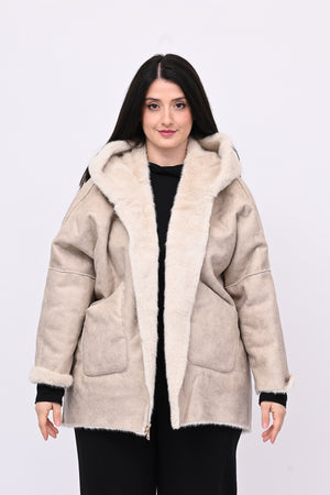 Eco pelliccia double face cappuccio - Burro