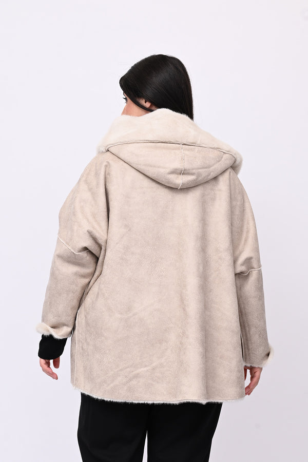 Eco pelliccia double face cappuccio - Burro