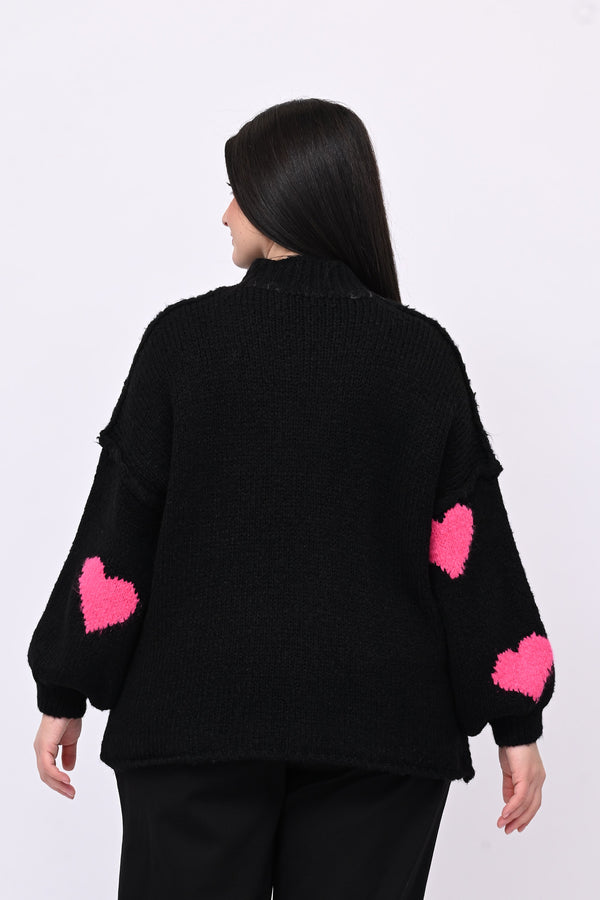 Pull cuori lana - Nero