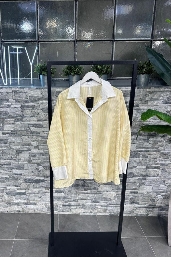Camicia cotone righe - Giallo