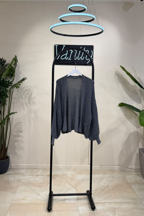 Cardigan traforato tasche - Grigio