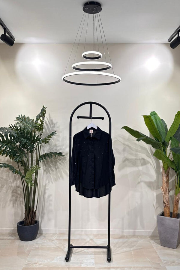 Camicia swarosky e strass - Nero