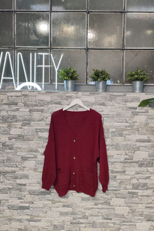 Cardigan maglia tasche - Vino