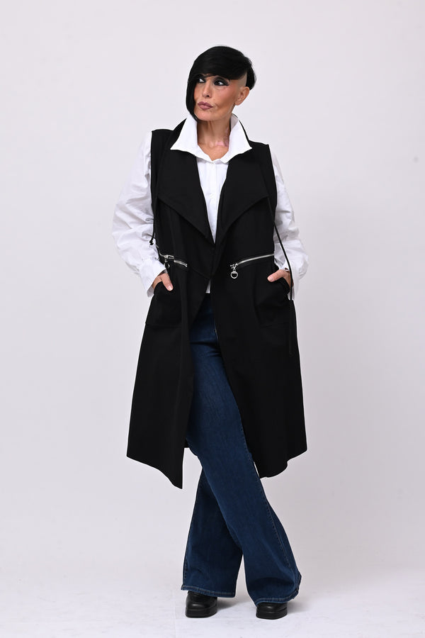Gilet lungo zip arricciato - Nero