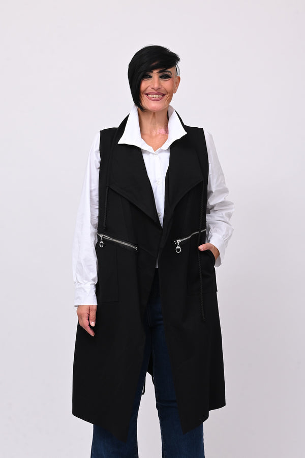 Gilet lungo zip arricciato - Nero