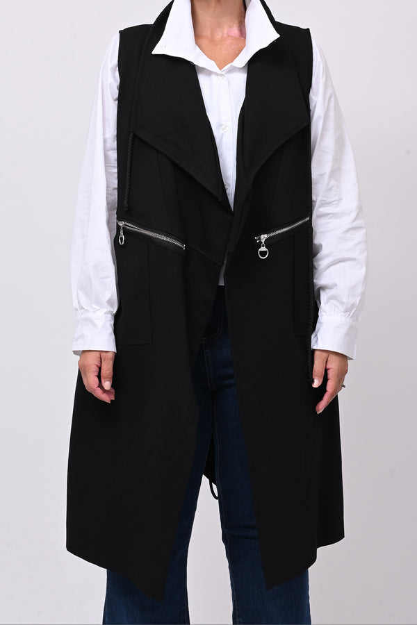 Gilet lungo zip arricciato - Nero