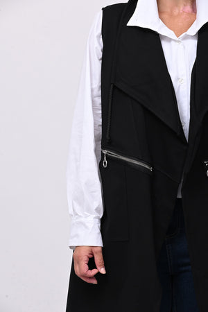 Gilet lungo zip arricciato - Nero