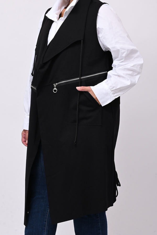 Gilet lungo zip arricciato - Nero