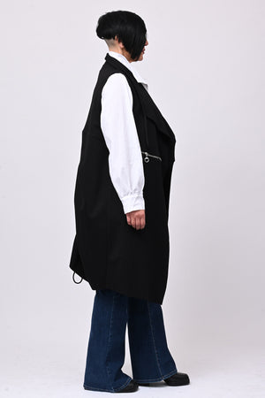 Gilet lungo zip arricciato - Nero