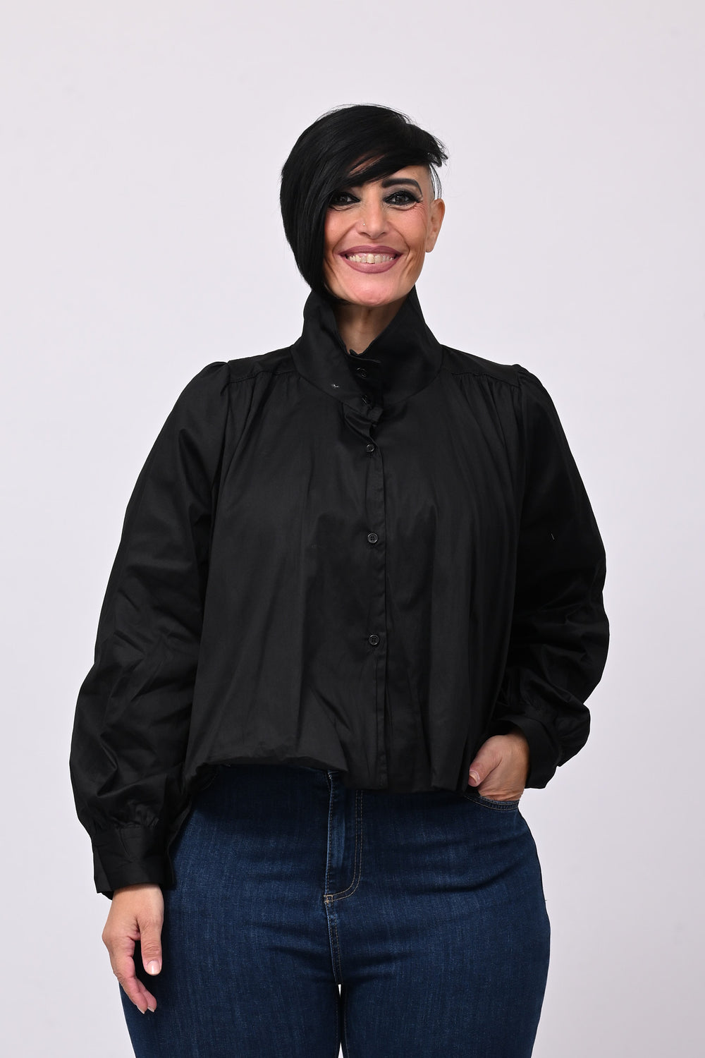 Camicia crop lupetto - Nero