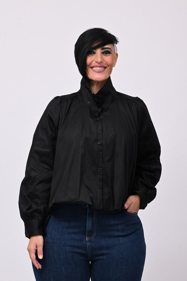 Camicia crop lupetto - Nero
