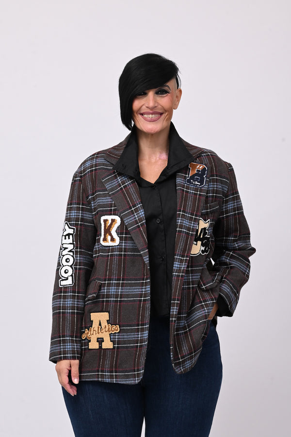 Giacca tartan toppe - Moro
