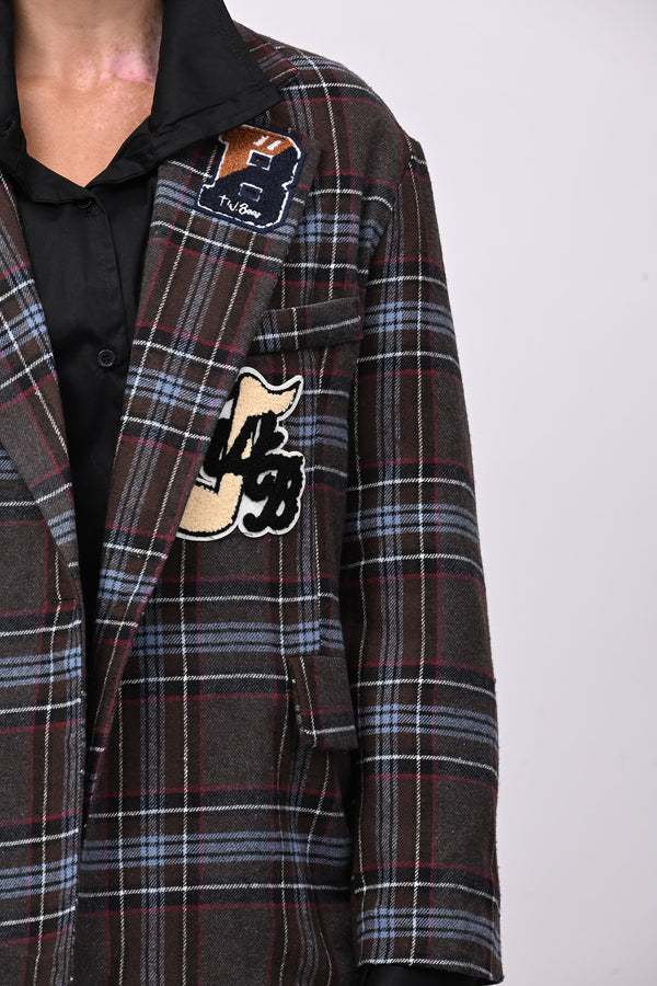 Giacca tartan toppe - Moro